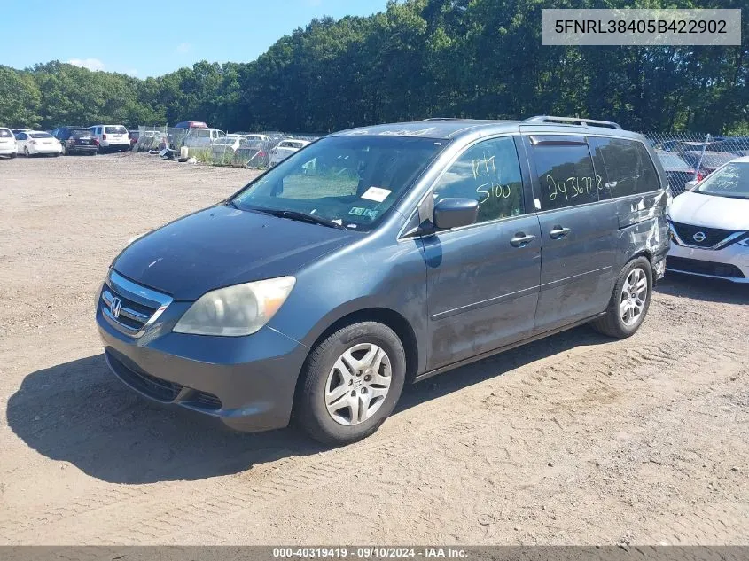 2005 Honda Odyssey Ex VIN: 5FNRL38405B422902 Lot: 40319419