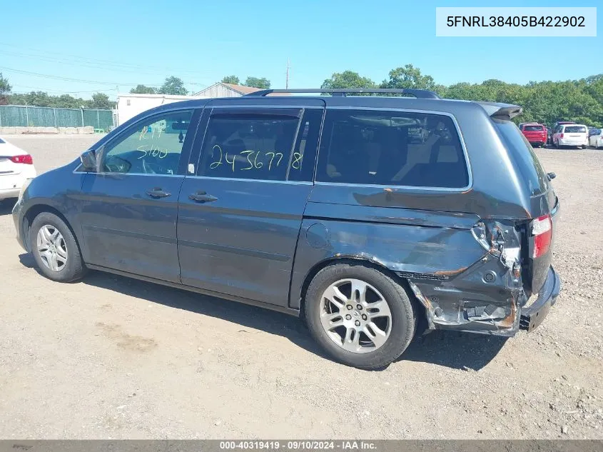 2005 Honda Odyssey Ex VIN: 5FNRL38405B422902 Lot: 40319419