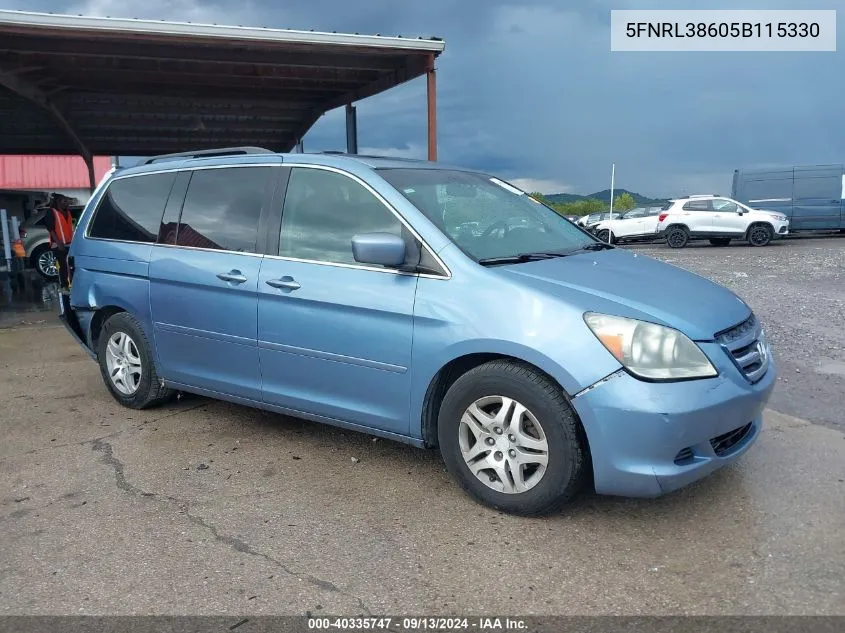 2005 Honda Odyssey Exl VIN: 5FNRL38605B115330 Lot: 40335747