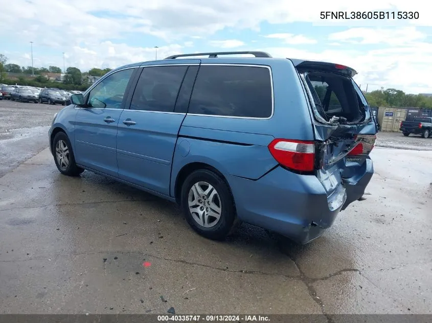 2005 Honda Odyssey Exl VIN: 5FNRL38605B115330 Lot: 40335747