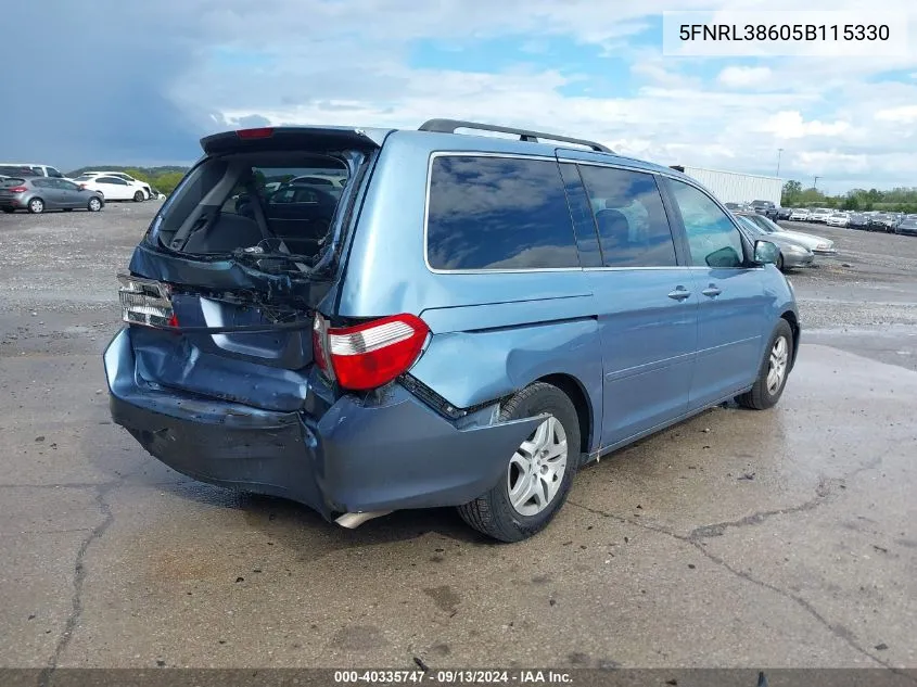 2005 Honda Odyssey Exl VIN: 5FNRL38605B115330 Lot: 40335747