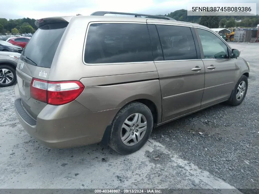 2005 Honda Odyssey Ex-L VIN: 5FNRL38745B089386 Lot: 40346987