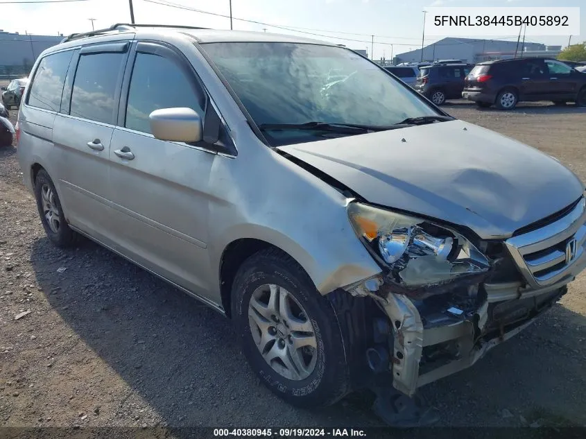 2005 Honda Odyssey Ex VIN: 5FNRL38445B405892 Lot: 40380945