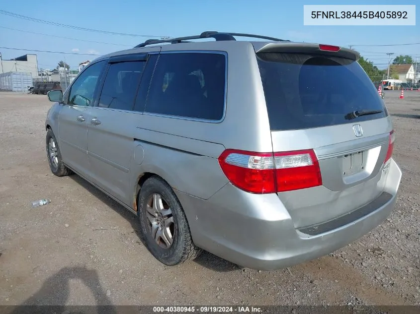 2005 Honda Odyssey Ex VIN: 5FNRL38445B405892 Lot: 40380945