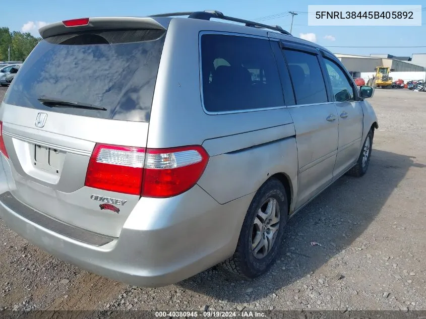 2005 Honda Odyssey Ex VIN: 5FNRL38445B405892 Lot: 40380945