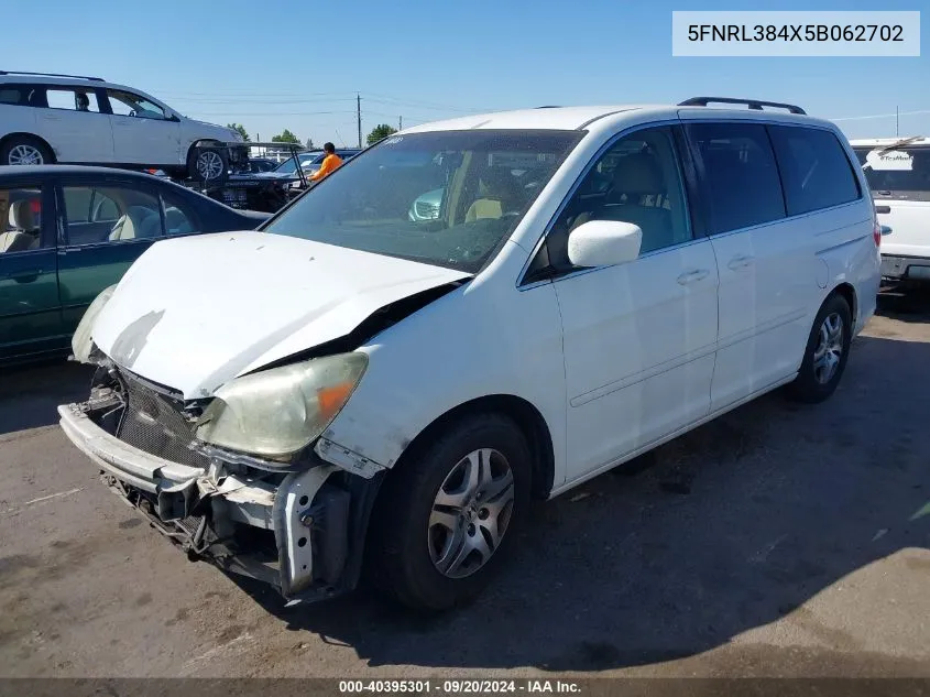 2005 Honda Odyssey Ex VIN: 5FNRL384X5B062702 Lot: 40395301