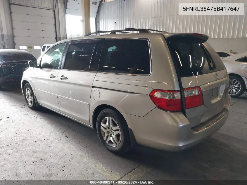 2005 Honda Odyssey Ex VIN: 5FNRL38475B417647 Lot: 40400971