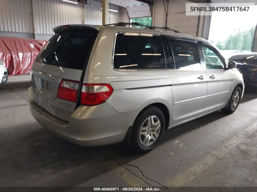 2005 Honda Odyssey Ex VIN: 5FNRL38475B417647 Lot: 40400971