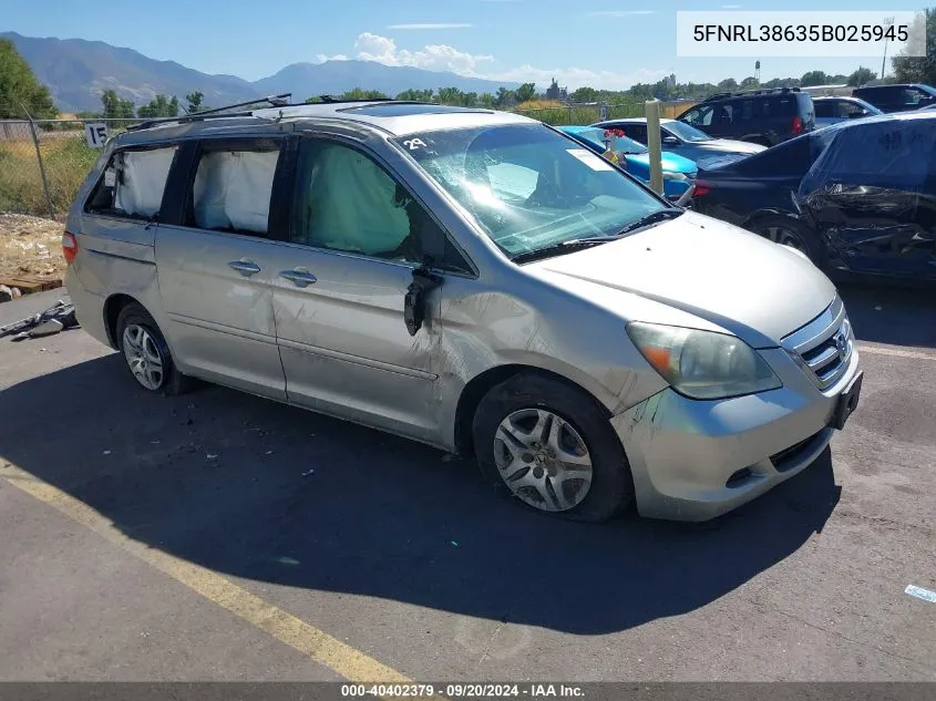 2005 Honda Odyssey Ex-L VIN: 5FNRL38635B025945 Lot: 40402379