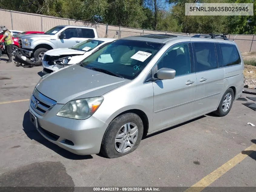 2005 Honda Odyssey Ex-L VIN: 5FNRL38635B025945 Lot: 40402379