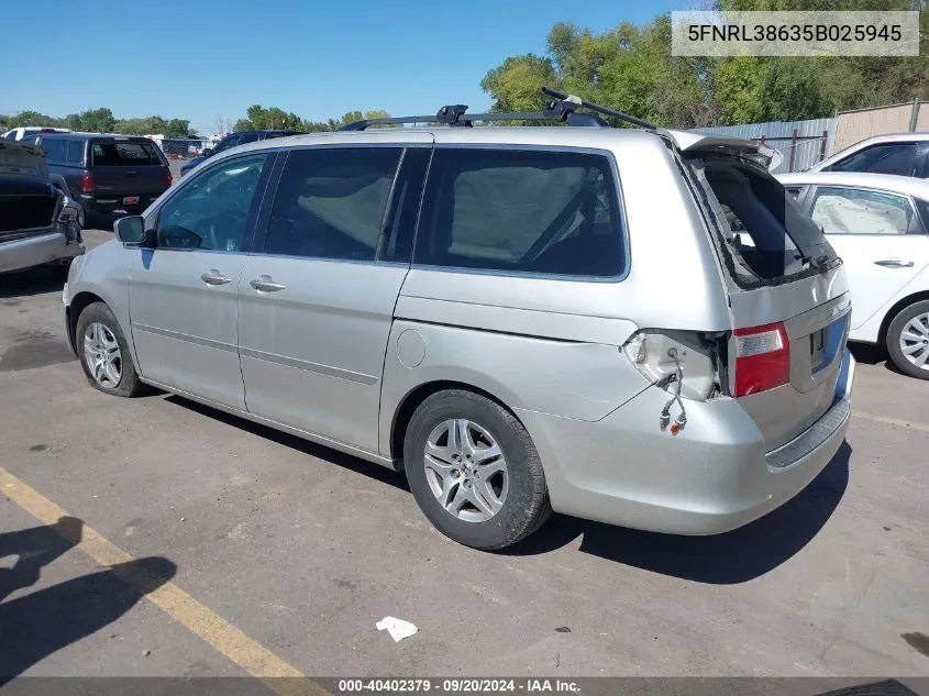 2005 Honda Odyssey Ex-L VIN: 5FNRL38635B025945 Lot: 40402379