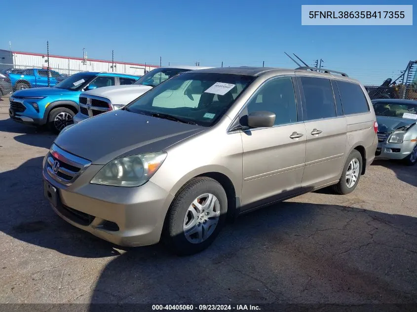 2005 Honda Odyssey Exl VIN: 5FNRL38635B417355 Lot: 40405060