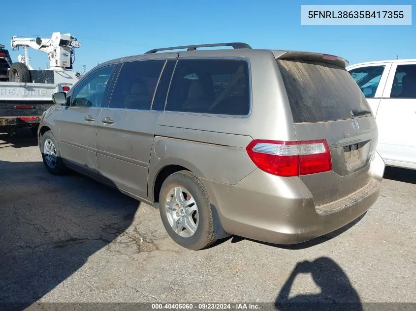 2005 Honda Odyssey Exl VIN: 5FNRL38635B417355 Lot: 40405060