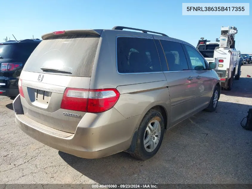 2005 Honda Odyssey Exl VIN: 5FNRL38635B417355 Lot: 40405060