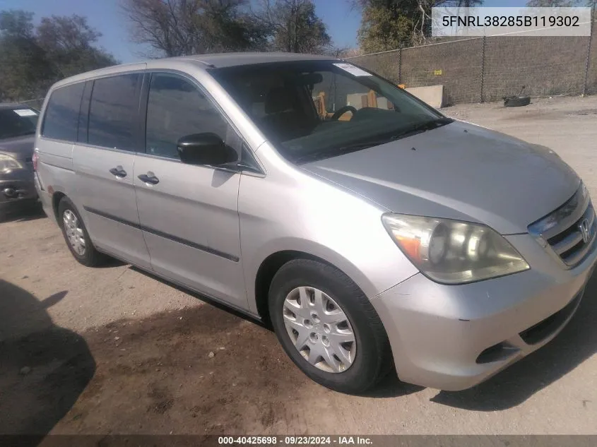 2005 Honda Odyssey Lx VIN: 5FNRL38285B119302 Lot: 40425698