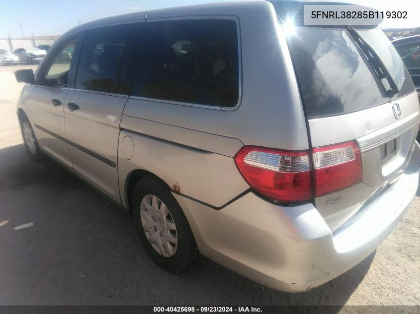 5FNRL38285B119302 2005 Honda Odyssey Lx