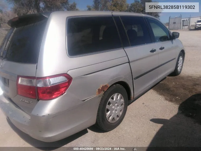 5FNRL38285B119302 2005 Honda Odyssey Lx