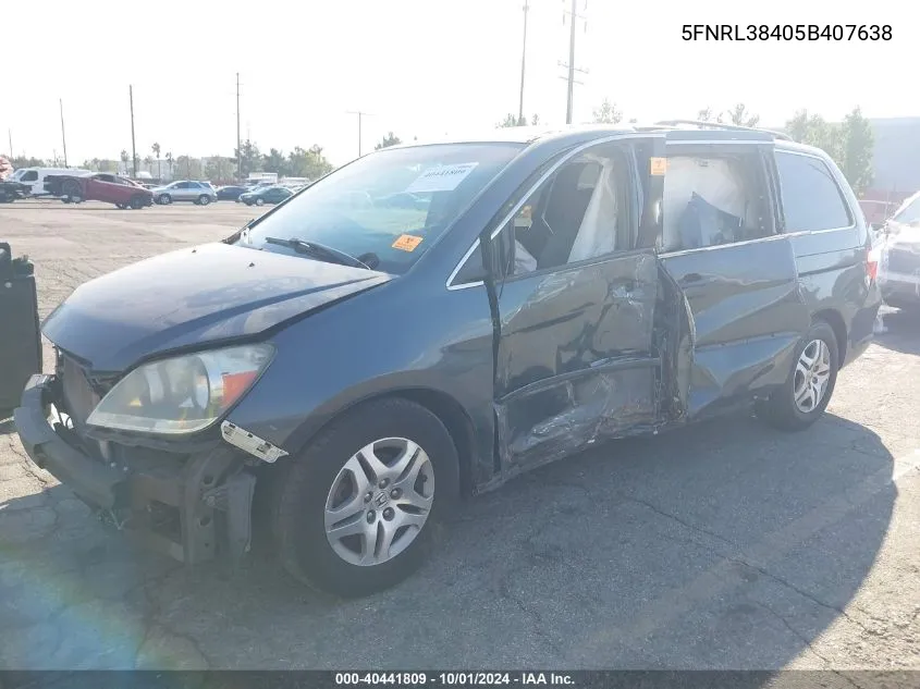 2005 Honda Odyssey Ex VIN: 5FNRL38405B407638 Lot: 40441809