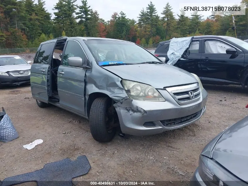 2005 Honda Odyssey Ex-L VIN: 5FNRL38715B078023 Lot: 40498631