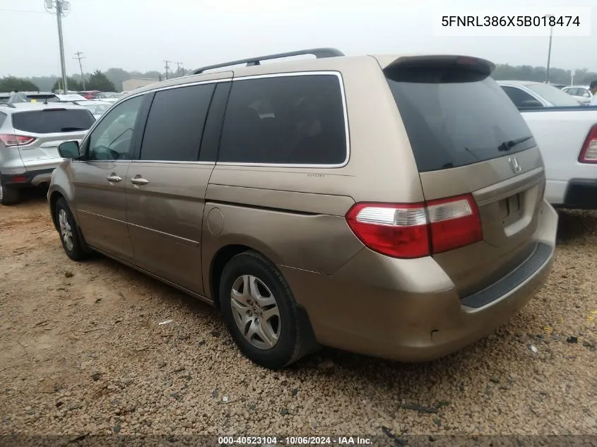 2005 Honda Odyssey Exl VIN: 5FNRL386X5B018474 Lot: 40523104