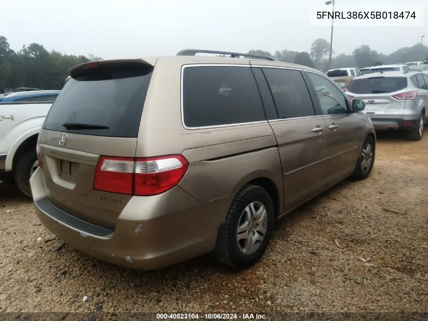 2005 Honda Odyssey Exl VIN: 5FNRL386X5B018474 Lot: 40523104