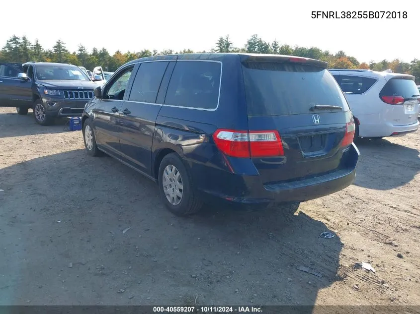 2005 Honda Odyssey Lx VIN: 5FNRL38255B072018 Lot: 40559207