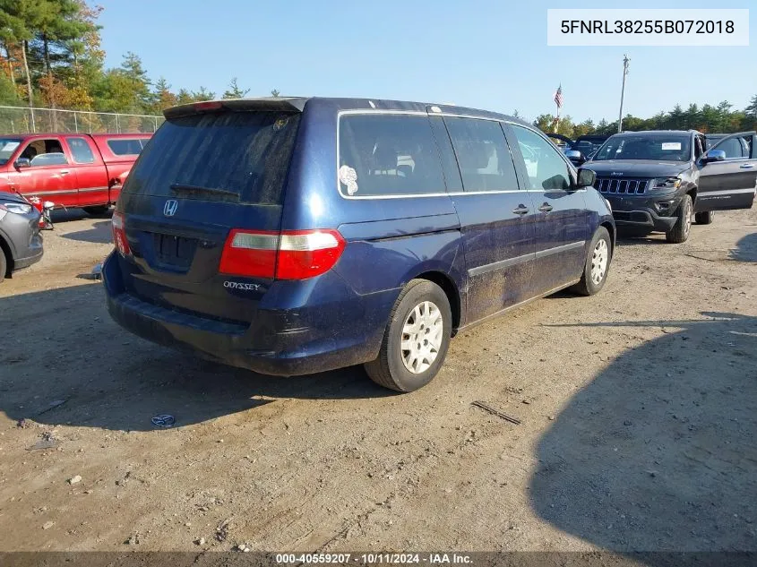 2005 Honda Odyssey Lx VIN: 5FNRL38255B072018 Lot: 40559207