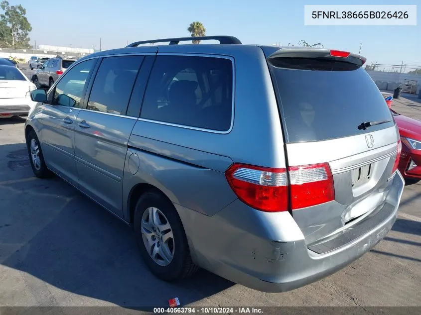 5FNRL38665B026426 2005 Honda Odyssey Ex-L