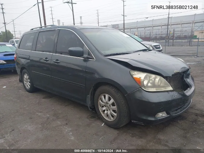 2005 Honda Odyssey Touring VIN: 5FNRL38835B021248 Lot: 40566674