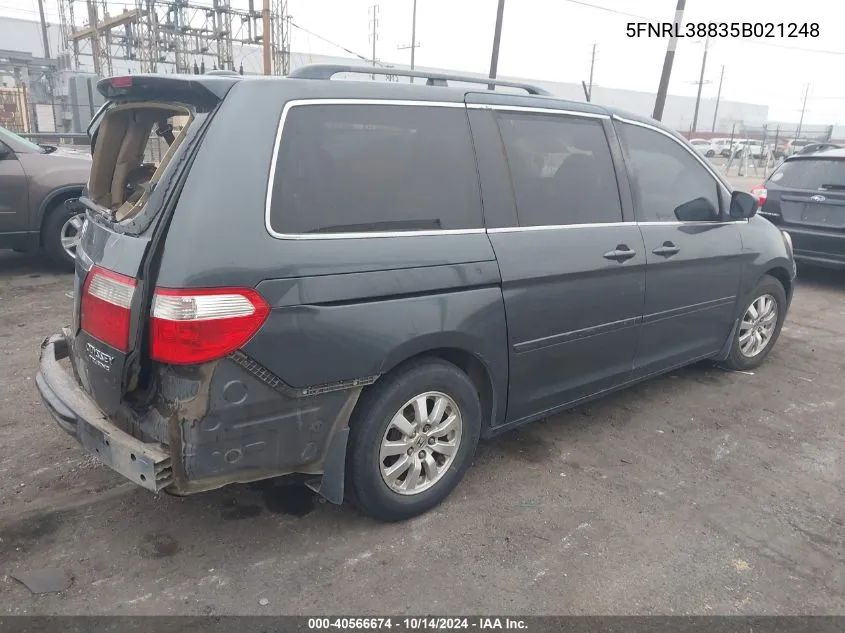 2005 Honda Odyssey Touring VIN: 5FNRL38835B021248 Lot: 40566674