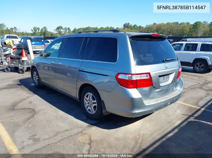 2005 Honda Odyssey Ex-L VIN: 5FNRL38785B114547 Lot: 40602684