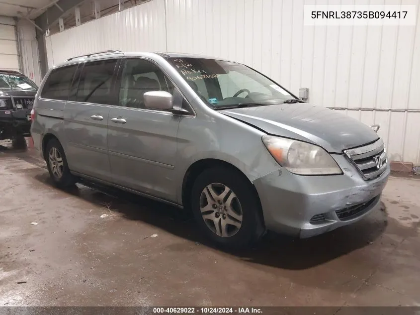 2005 Honda Odyssey Ex-L VIN: 5FNRL38735B094417 Lot: 40629022