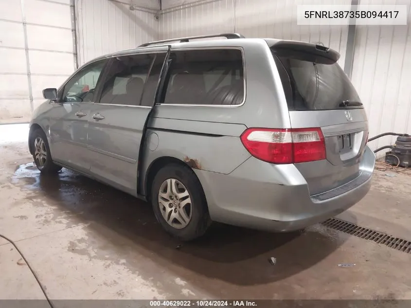 5FNRL38735B094417 2005 Honda Odyssey Ex-L