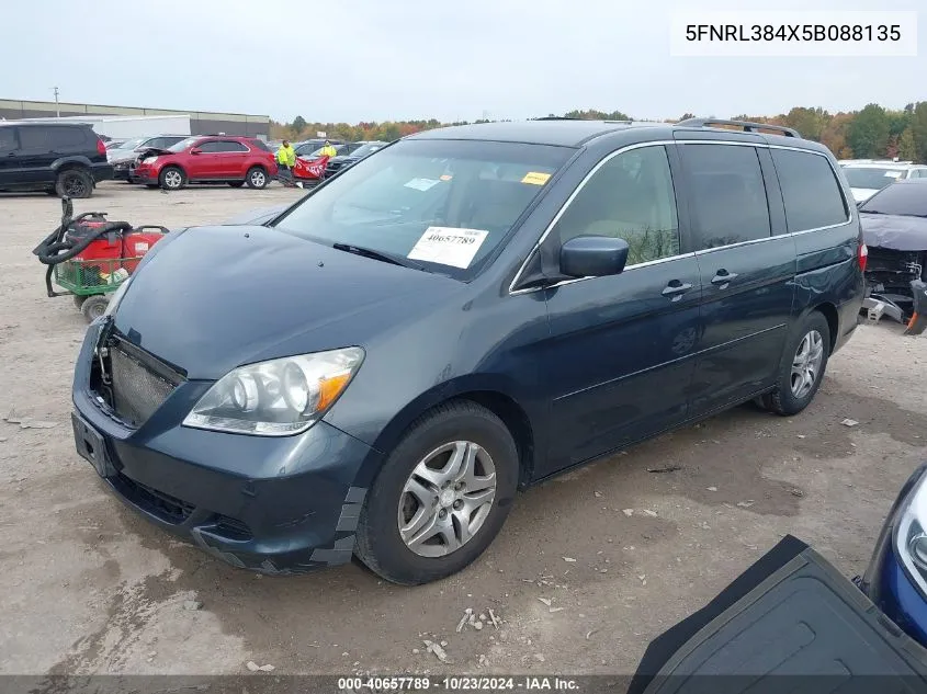 2005 Honda Odyssey Ex VIN: 5FNRL384X5B088135 Lot: 40657789