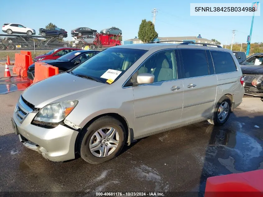 2005 Honda Odyssey Ex VIN: 5FNRL38425B034988 Lot: 40681176