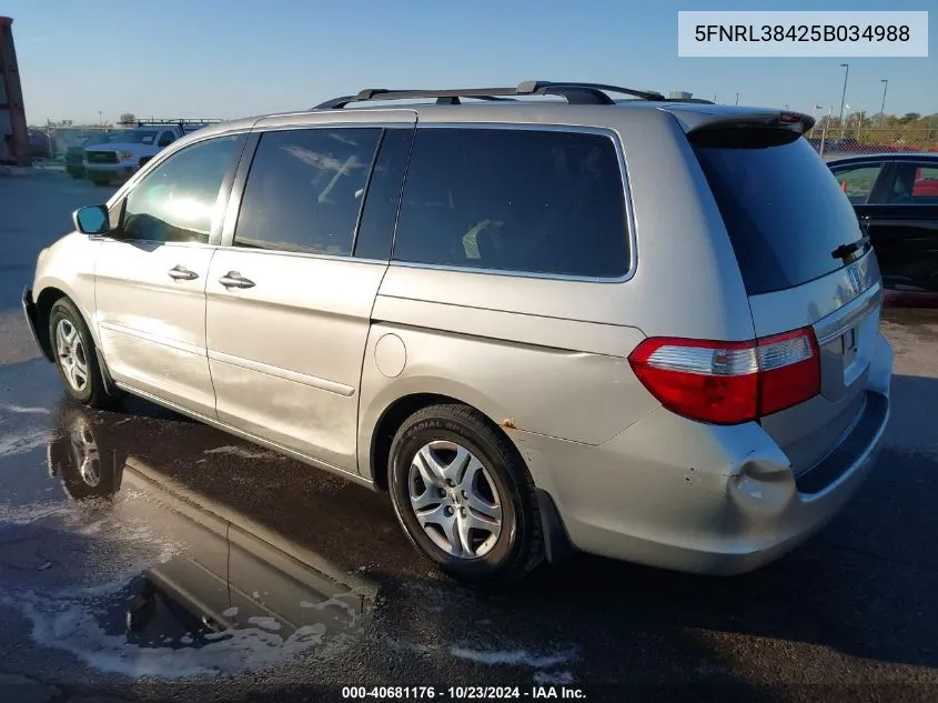 2005 Honda Odyssey Ex VIN: 5FNRL38425B034988 Lot: 40681176