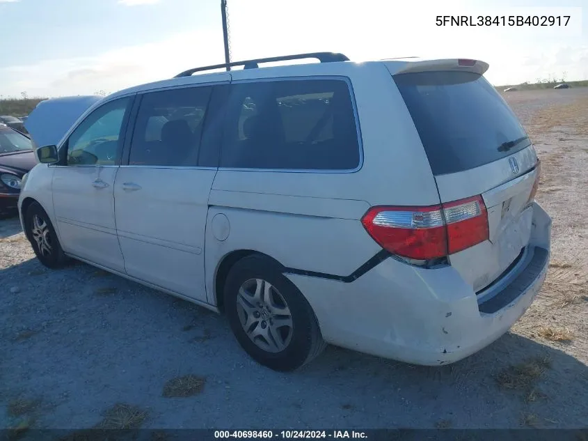 2005 Honda Odyssey Ex VIN: 5FNRL38415B402917 Lot: 40698460