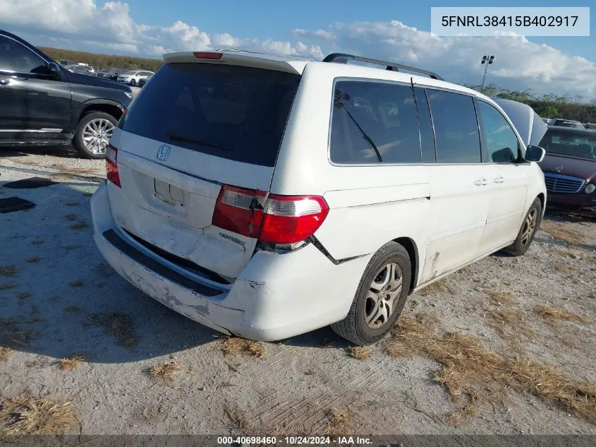 2005 Honda Odyssey Ex VIN: 5FNRL38415B402917 Lot: 40698460