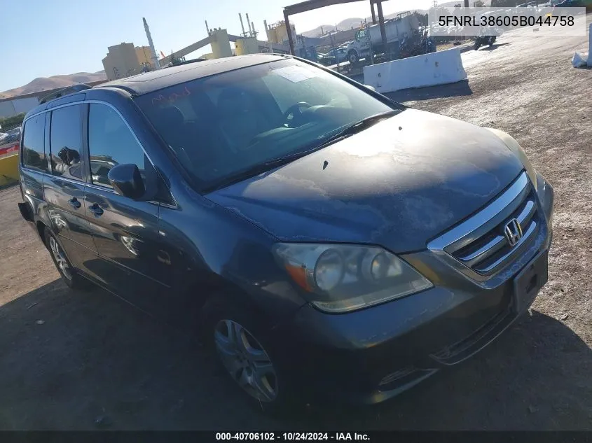 2005 Honda Odyssey Exl VIN: 5FNRL38605B044758 Lot: 40706102