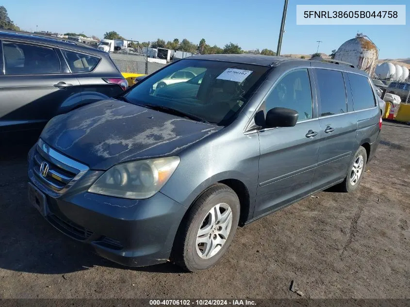 2005 Honda Odyssey Exl VIN: 5FNRL38605B044758 Lot: 40706102