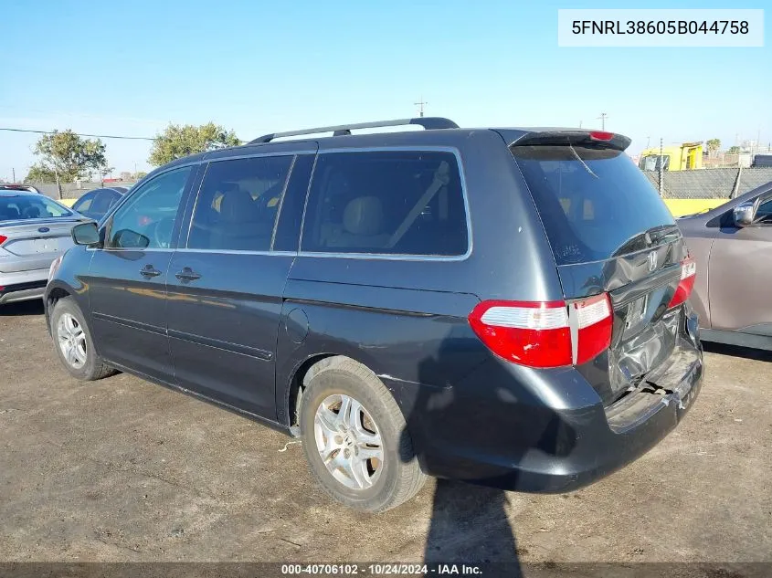 2005 Honda Odyssey Exl VIN: 5FNRL38605B044758 Lot: 40706102