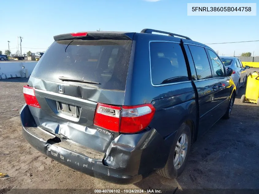 2005 Honda Odyssey Exl VIN: 5FNRL38605B044758 Lot: 40706102