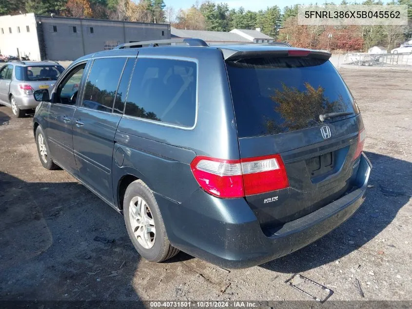 2005 Honda Odyssey Ex-L VIN: 5FNRL386X5B045562 Lot: 40731501