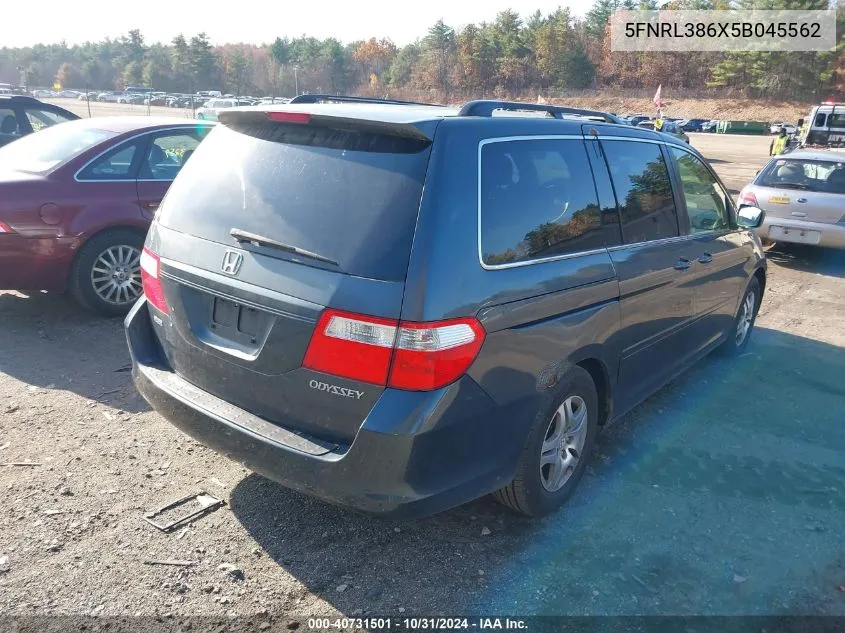 2005 Honda Odyssey Ex-L VIN: 5FNRL386X5B045562 Lot: 40731501