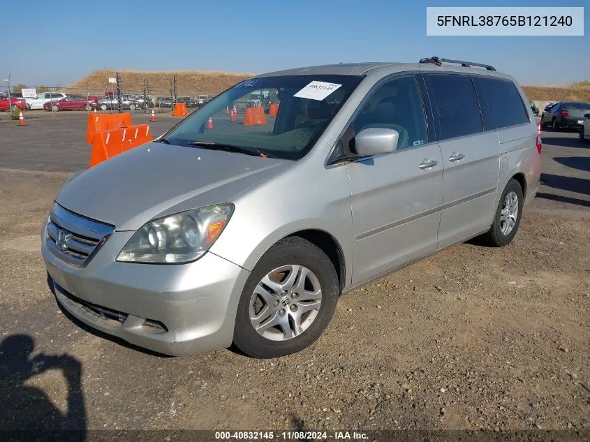 2005 Honda Odyssey Ex-L VIN: 5FNRL38765B121240 Lot: 40832145