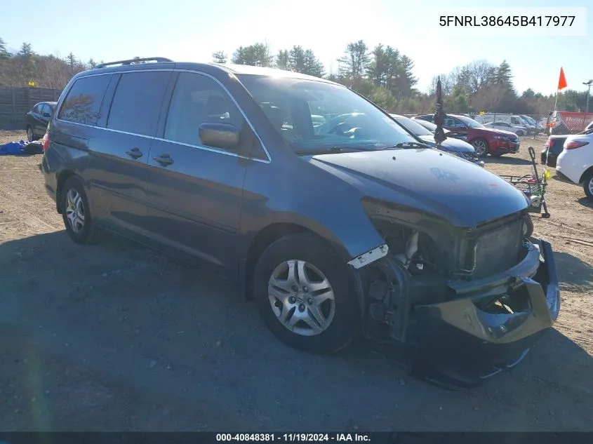 2005 Honda Odyssey Ex-L VIN: 5FNRL38645B417977 Lot: 40848381