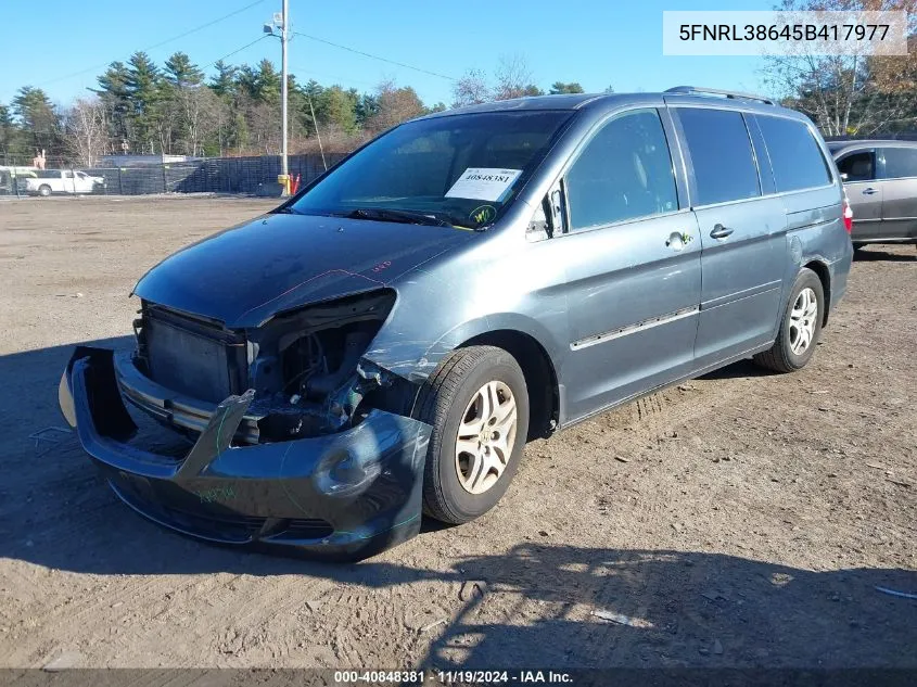 2005 Honda Odyssey Ex-L VIN: 5FNRL38645B417977 Lot: 40848381