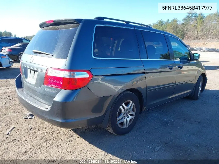 2005 Honda Odyssey Ex-L VIN: 5FNRL38645B417977 Lot: 40848381