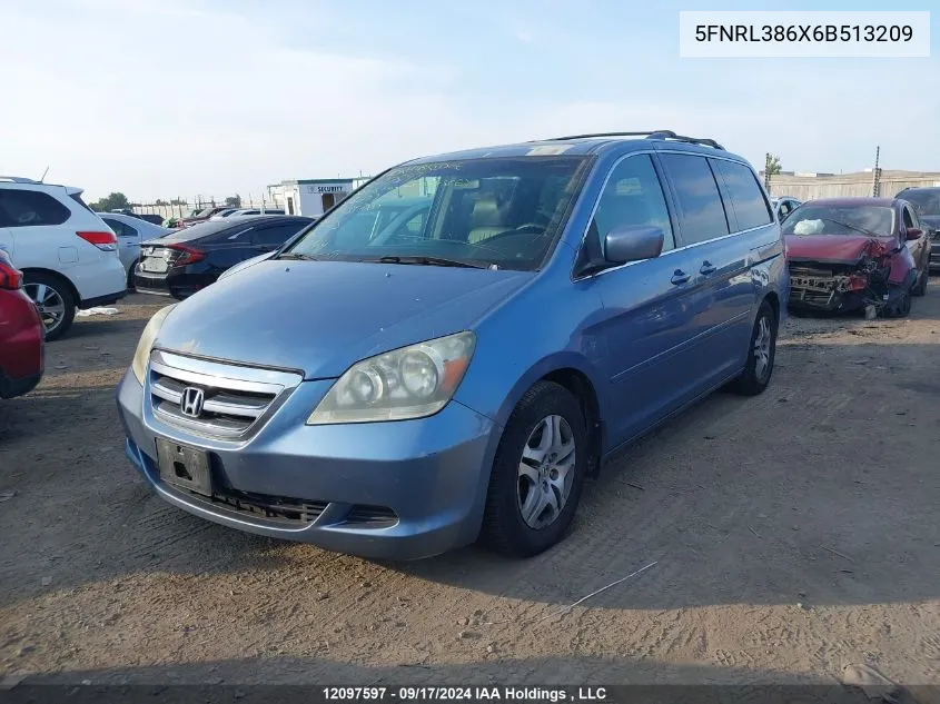 2006 Honda Odyssey VIN: 5FNRL386X6B513209 Lot: 12097597