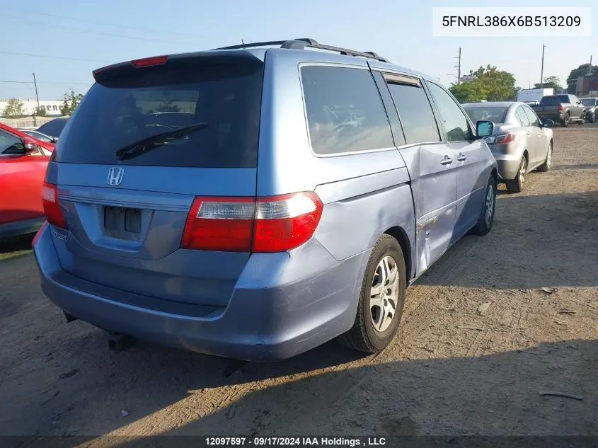 2006 Honda Odyssey VIN: 5FNRL386X6B513209 Lot: 12097597